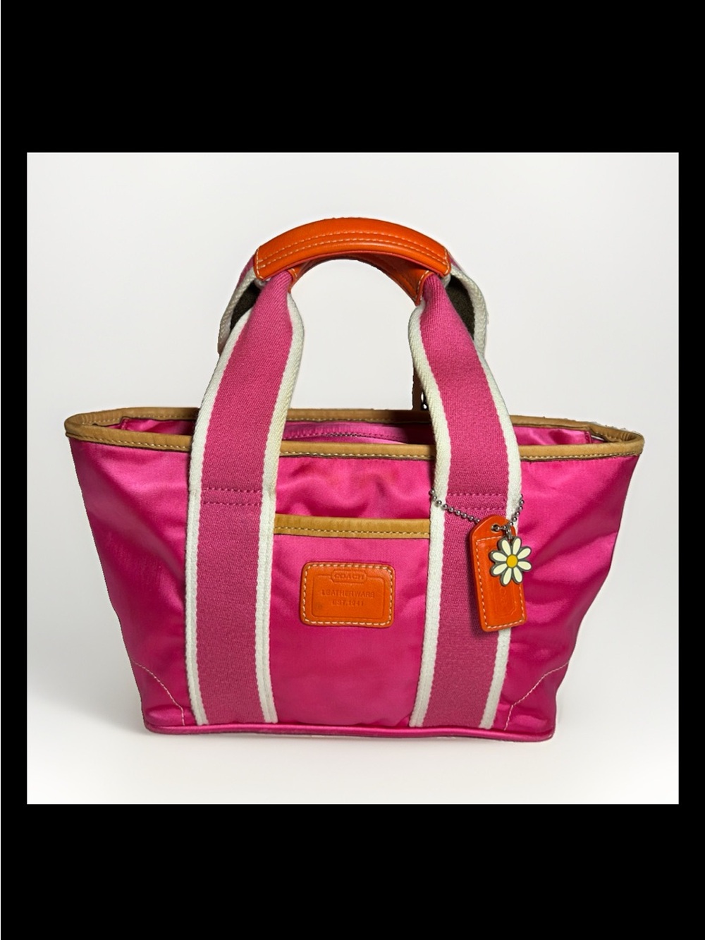 Coach Hamptons Mini Satin-Nylon Tote, Hot Pink/Orange Leather, 2004 Style: #1893